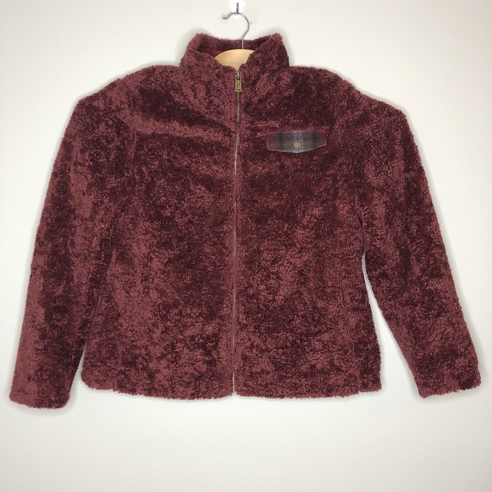 Pendleton Women's Large Crimson Wool Detail Full Zip Mock Neck Sherpa Jacket